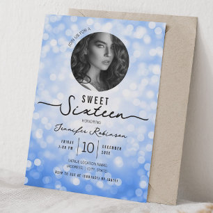 Invitación Luces Elegantes con Brillo Cumpleaños Sweet 16 Azu