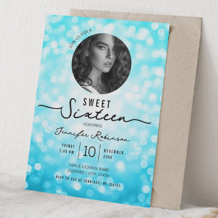 Invitación Luces Elegantes con Brillo Cumpleaños Sweet 16 Tur