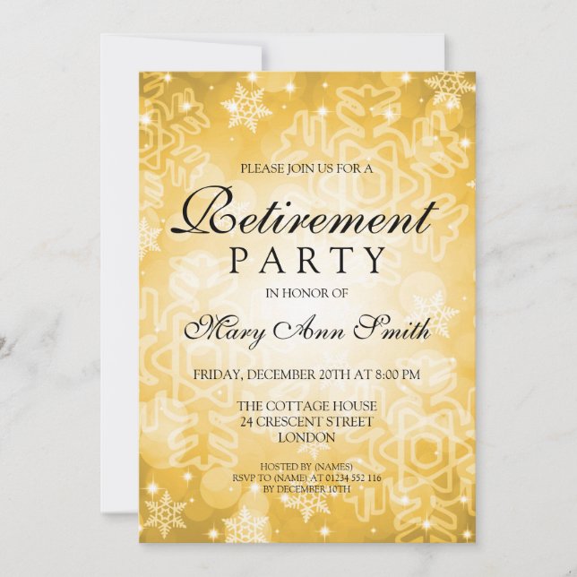 Invitación Luces elegantes de Bokeh del invierno del oro del (Anverso)
