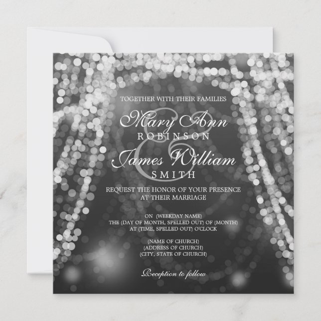 Invitación Luces elegantes de cuerda plateada de bodas (Anverso)
