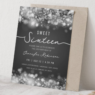 Invitación Luces Elegantes de Destello Cumpleaños Dieciséis P