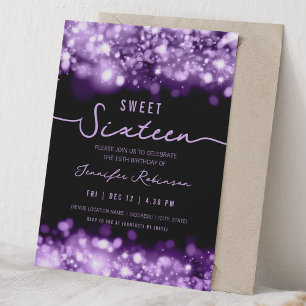 Invitación Luces Elegantes de Destello Dulces Dieciséis Morad