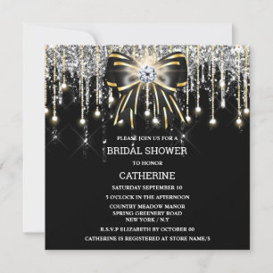 Invitación Luces elegantes de diamante dorado negro de plata
