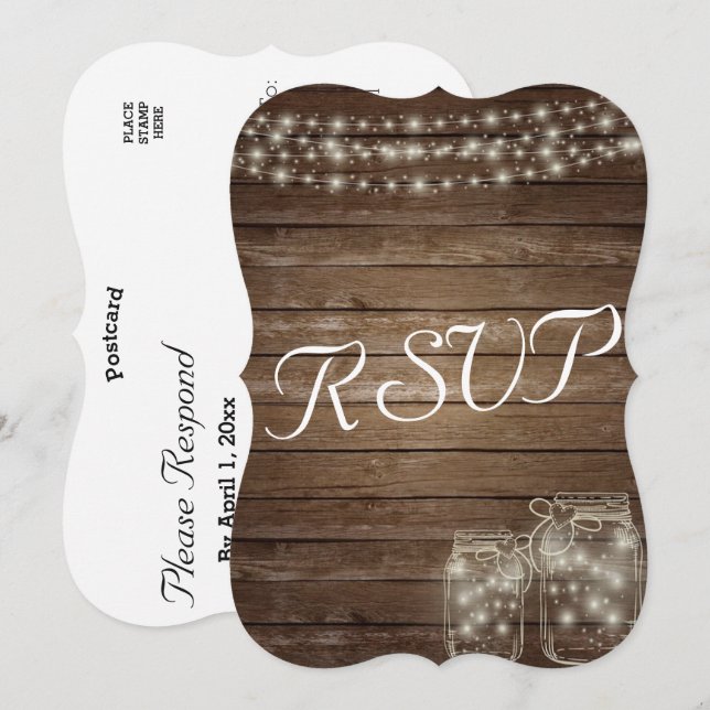 Invitación Luces Elegantes de Mason Jar Rústico para RSVP (Anverso / Reverso)