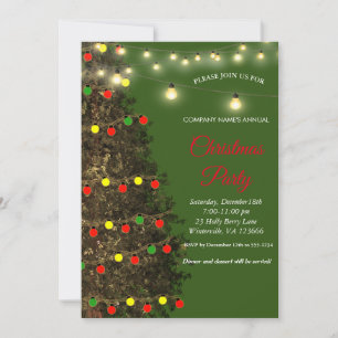 Invitación Luces Elegantes de Navidad de árbol verde festivo