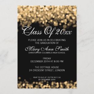 Invitación Luces elegantes del oro de la fiesta de graduación