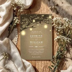 Invitación Luces en el roble Rustico Elegante Código QR Boda