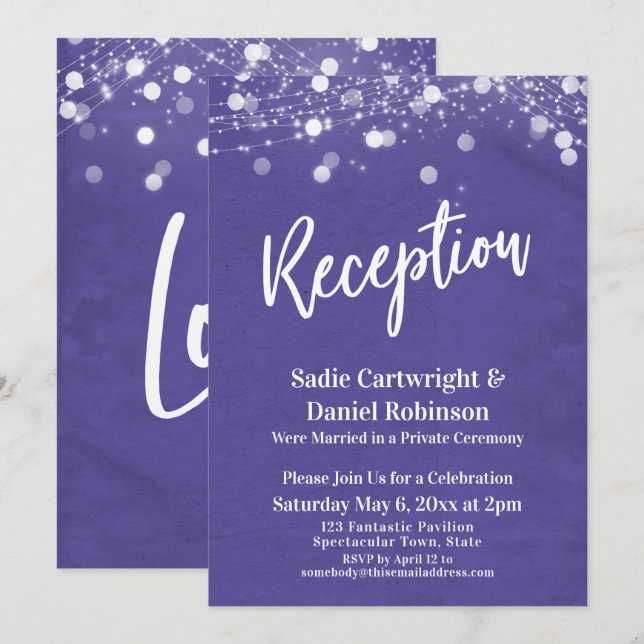 Invitación Luces en la recepción de bodas texturadas púrpura (Anverso / Reverso)