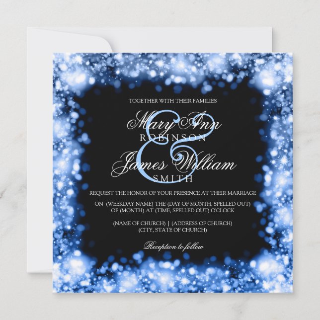 Invitación Luces esparcantes Boda Azul zafiro (Anverso)
