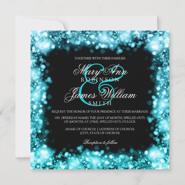 Invitación Luces esparcantes del Boda Turquesa (Anverso)