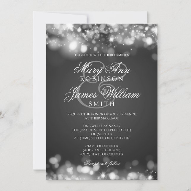 Invitación Luces esparcantes plateadas del Boda (Anverso)