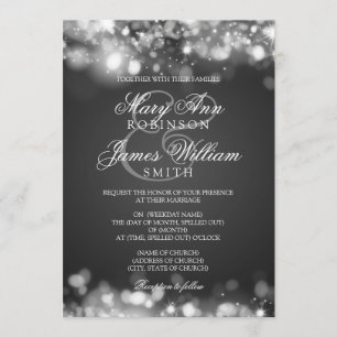 Invitación Luces esparcantes plateadas del Boda