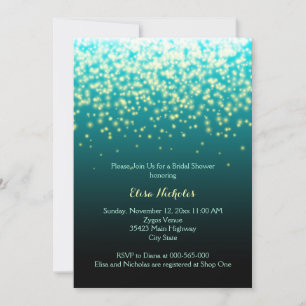 Invitación Luces esparcantes verde azuladas, ducha de novia b
