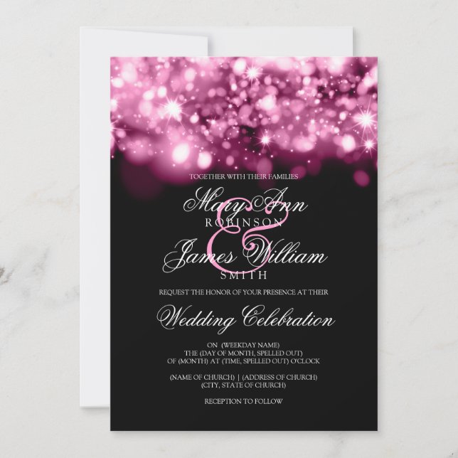 Invitación Luces espumosas Bodas rosas (Anverso)