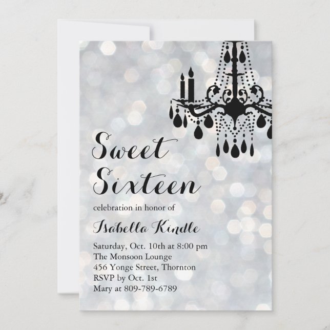 Invitación Luces espumosas Plata Ballroom Sweet 16 Invite (Anverso)