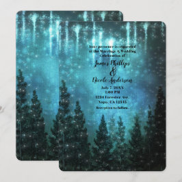 Invitación Luces Estrelladas Árboles de Pino Rústicos Boda de