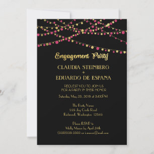 Invitación Luces festivas - Oscuras/Subió rosadas + oro