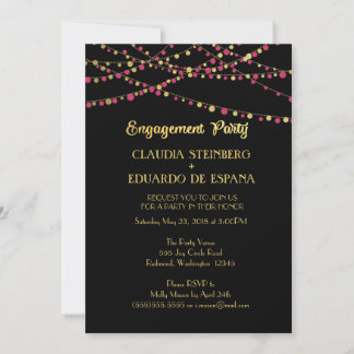 Invitación Luces festivas - Oscuras/Subió rosadas + oro