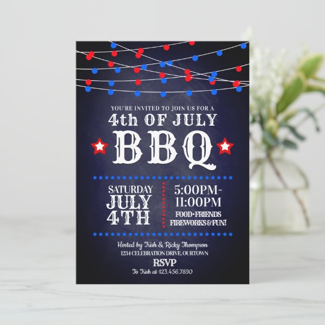 Invitación Luces Fiestas rojas, blancas y azules 4 de julio F (Anverso de pie)