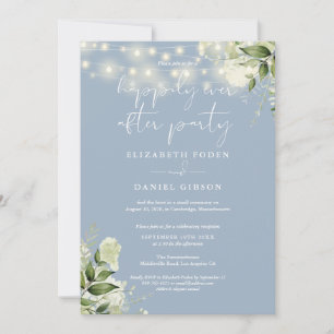 Invitación Luces Florales Azules Felices para Siempre Boda