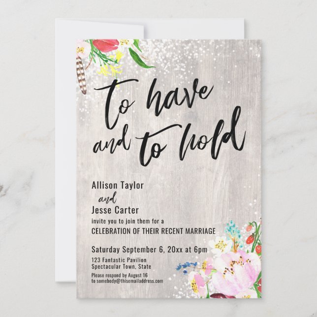 Invitación Luces Florales Boho de Madera Rústica Para Tener y (Anverso)