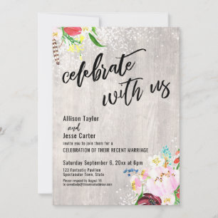 Invitación Luces Florales Boho Madera Rústica Celebra con Nos
