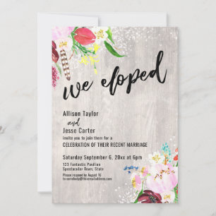 Invitación Luces Florales Boho Madera Rústica Nos Fugamos Fie
