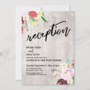 Invitación Luces Florales Boho Recepción de Boda de Madera Rú