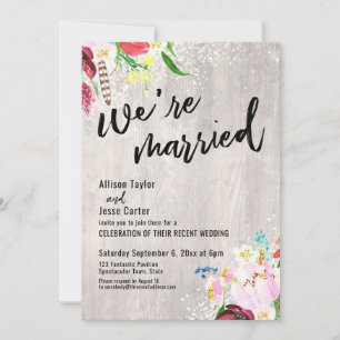 Invitación Luces Florales Boho Rústicas de Madera Estamos Cas