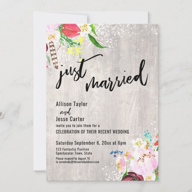Invitación Luces Florales Boho Rústicas de Madera Fiesta de R (Anverso)