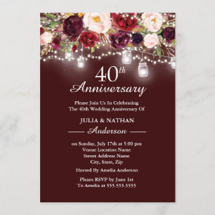Invitación Luces Florales de Borgoña 40 Aniversario de Boda