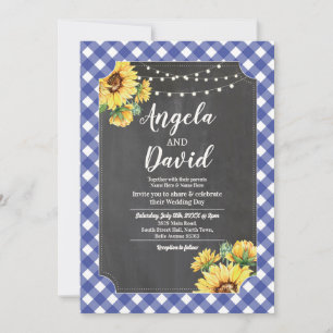 Invitación Luces Florales de Cuadros Amarillo Flor de Sol Azu