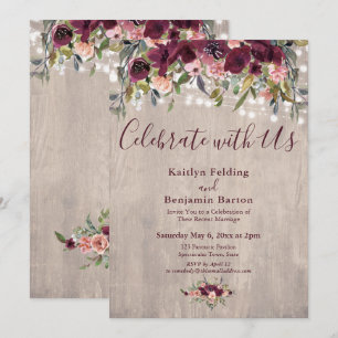Invitación Luces Florales de Madera Celebre Con Nosotros Rece