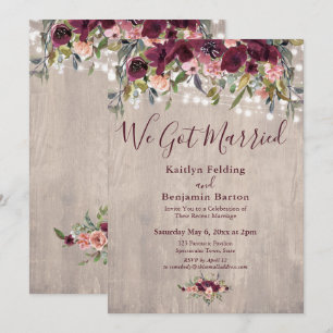 Invitación Luces Florales de Madera Nos Casamos Solo Recepció