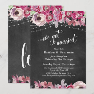 Invitación Luces Florales en Pizarra Solo Recepción de Boda