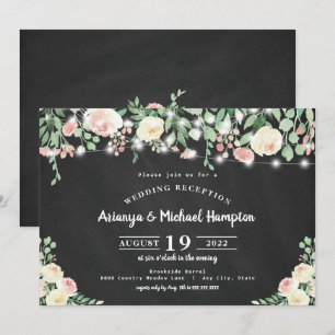 Invitación Luces florales rosadas rústicas solo para recepció