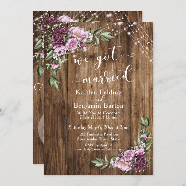 Invitación Luces Florales Rústicas Boda Nos Casamos Recepción (Anverso / Reverso)