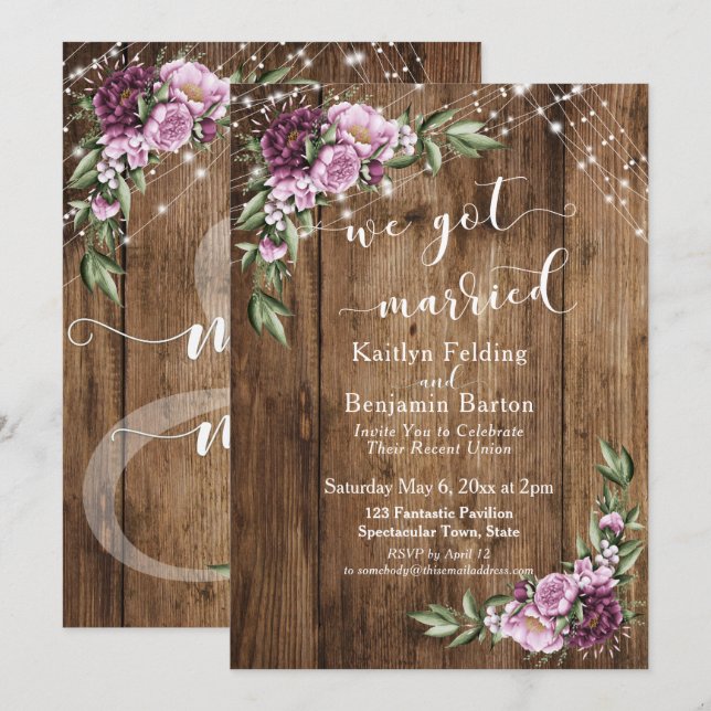 Invitación Luces Florales Rústicas Recepción de Boda Solament (Anverso / Reverso)