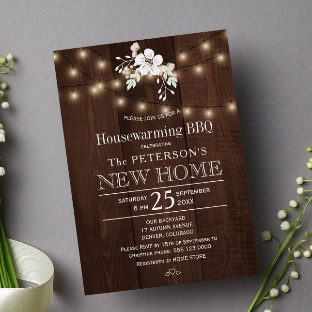 Invitación Luces florales y rústicas bbq de limpieza (Subido por el creador)