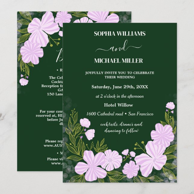 Invitación Luces Flores Boda  (Anverso / Reverso)