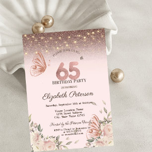 Invitación Luces, Flores Brillo Mariposas Cumpleaños 65