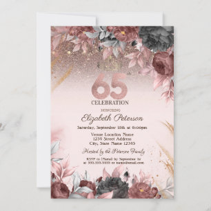 Invitación Luces, Flores Chic Brillantes Cumpleaños 25 