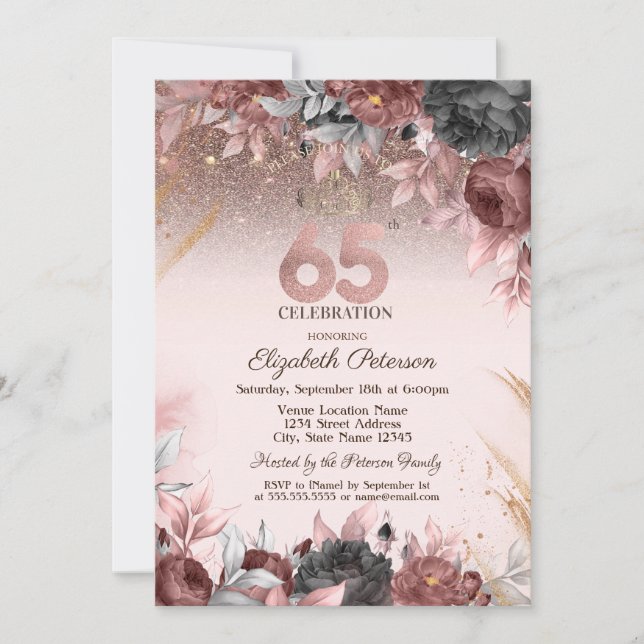 Invitación Luces, Flores Chic Brillantes Cumpleaños 25  (Anverso)