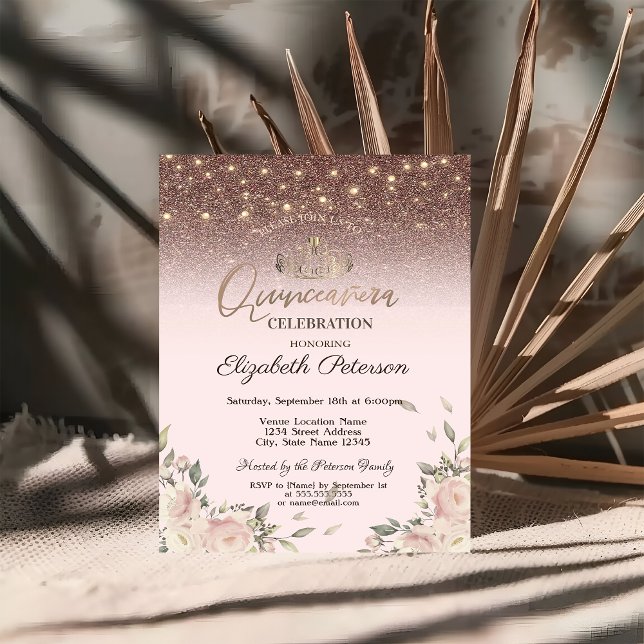 Invitación Luces,Flores rosas Quinceañera (Subido por el creador)