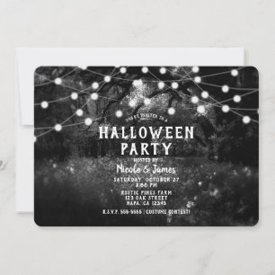 Invitación Luces forestales encantadas de Black White Spooky