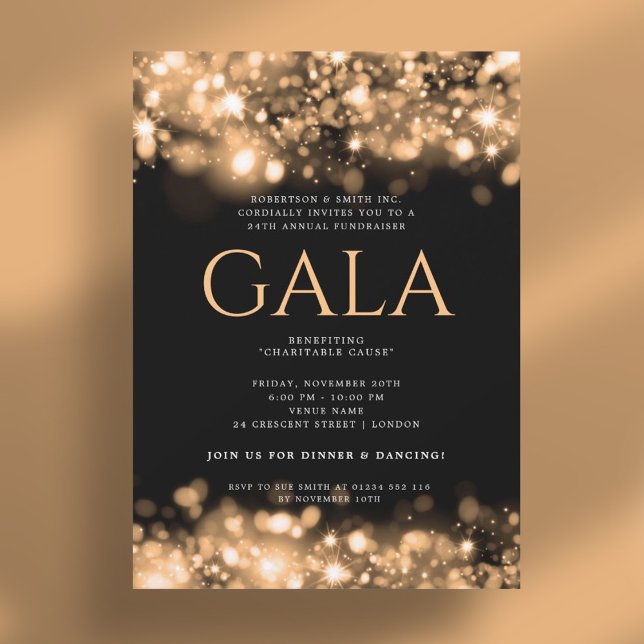 Invitación Luces formales de esparadrapo de oro para bolas de (Formal Corporate Gala Ball Gold Sparkling Lights Invitation)