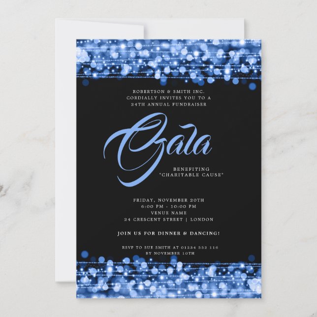 Invitación Luces formales de Gala Corporativa Ball Blue Glam (Anverso)