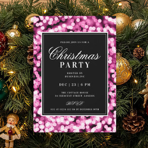 Invitación Luces Glam de Navidad Rosa Caliente Fiesta de Vaca