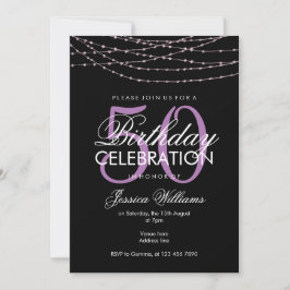 Invitación Luces glamorosas Lilac 50 cumpleaños