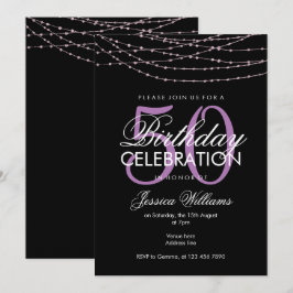 Invitación Luces glamorosas Lilac 50 cumpleaños